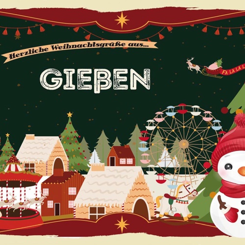 Schild Spruch Herzliche Weihnachtsgrüße aus Gießen Comic Schneemann JW