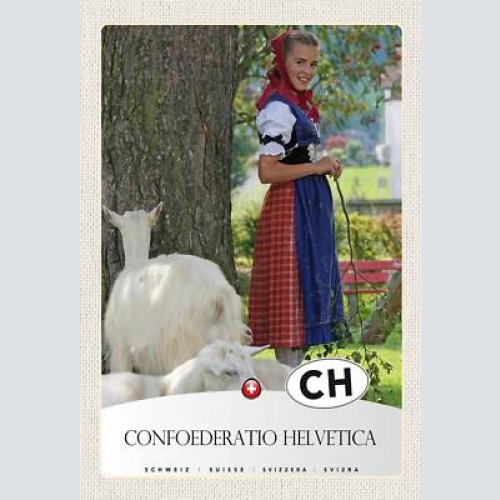 Schild spruch confoederatio helvetica switzerland schweiz mädchen heidi ziege jw