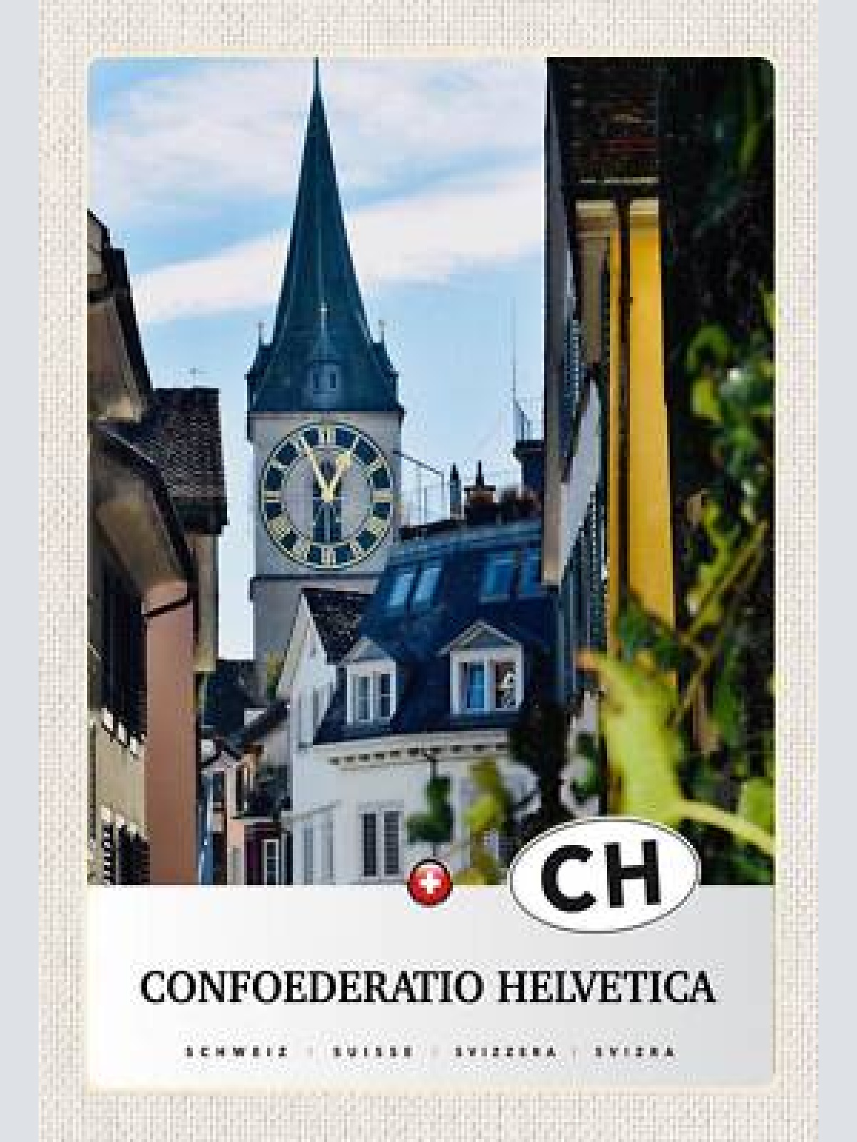 Schild spruch confoederatio helvetica switzerland schweiz krichturm dorf jw