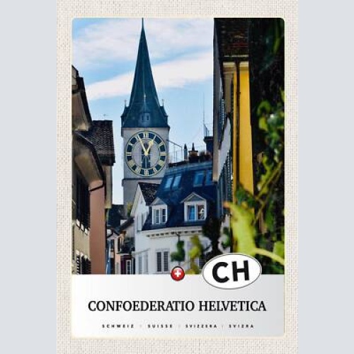 Schild spruch confoederatio helvetica switzerland schweiz krichturm dorf jw