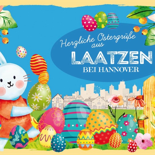 Schild Spruch Herzliche Ostergrüße aus Laatzen bei Hannover Osterhase Comic JW