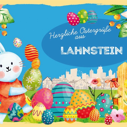 Schild Spruch Herzliche Ostergrüße aus Lahnstein Osterhase Eier Comic JW