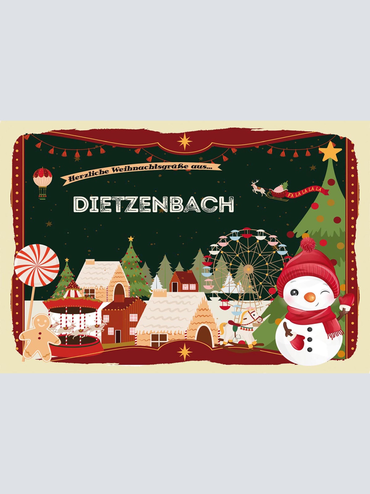 Schild Spruch Herzliche Weihnachtsgrüße aus Dietzenbach Comic Schneemann JW