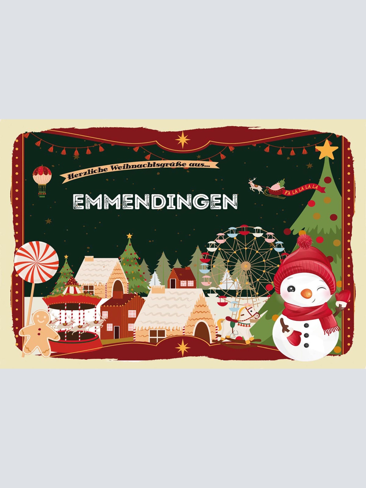 Schild Spruch Herzliche Weihnachtsgrüße aus Emmendingen Comic Schneemann JW