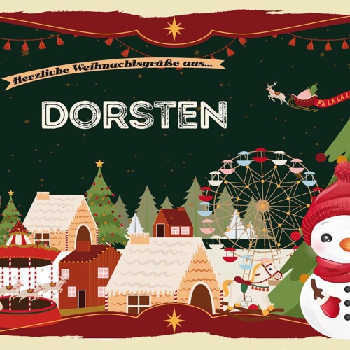 Schild Spruch Herzliche Weihnachtsgrüße aus Dorsten Comic Schneemann JW