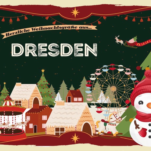 Schild Spruch Herzliche Weihnachtsgrüße aus Dresden Comic Schneemann JW