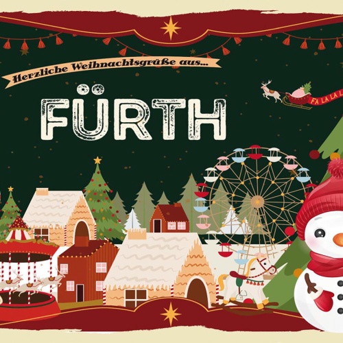 Schild Spruch Herzliche Weihnachtsgrüße aus Fürth Comic Schneemann JW