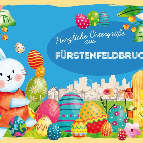 Schild Spruch Herzliche Ostergrüße aus Fürstenfeldbruck Osterhase Comic JW