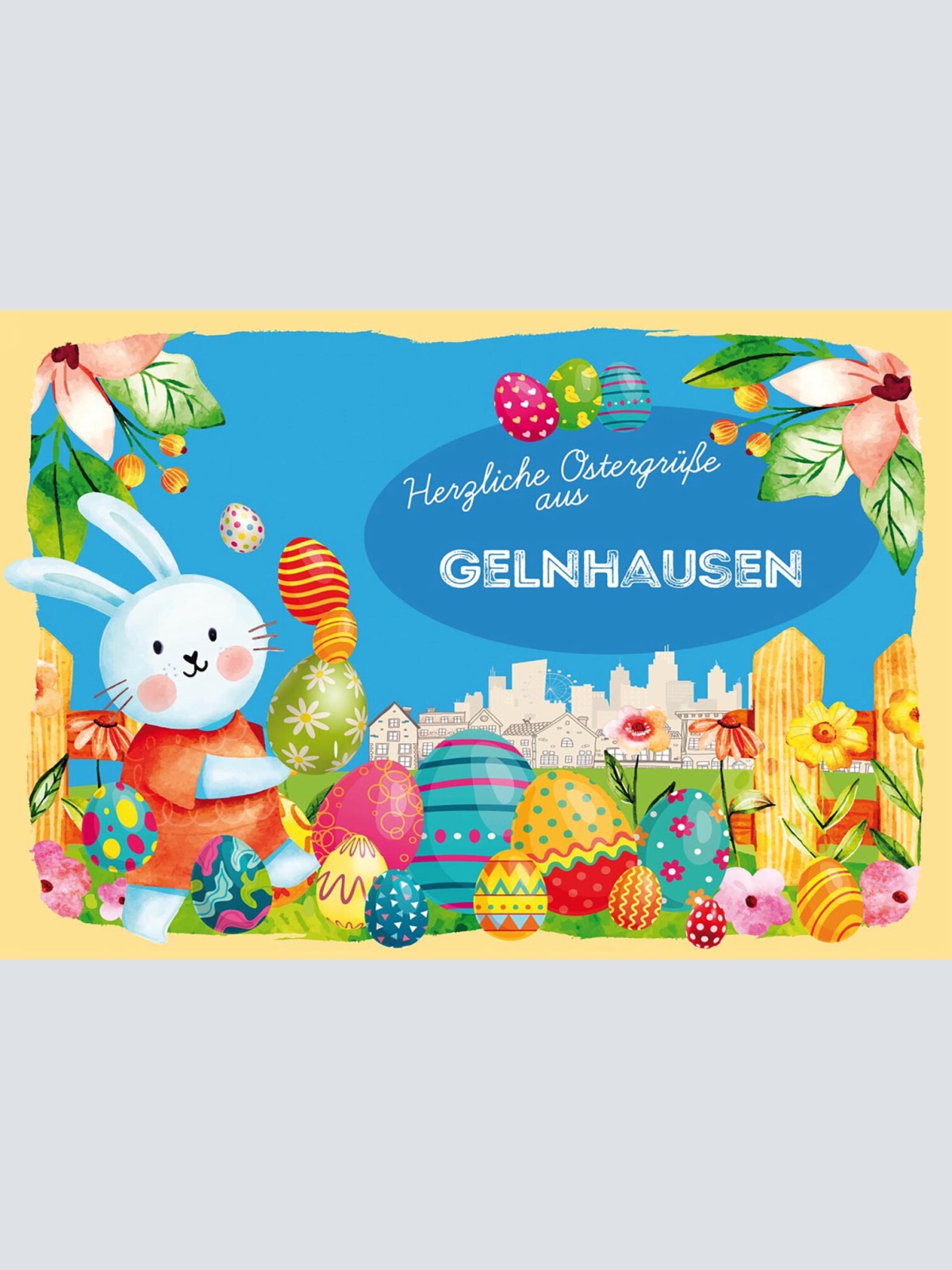 Schild Spruch Herzliche Ostergrüße aus Gelnhausen Osterhase Eier Comic JW