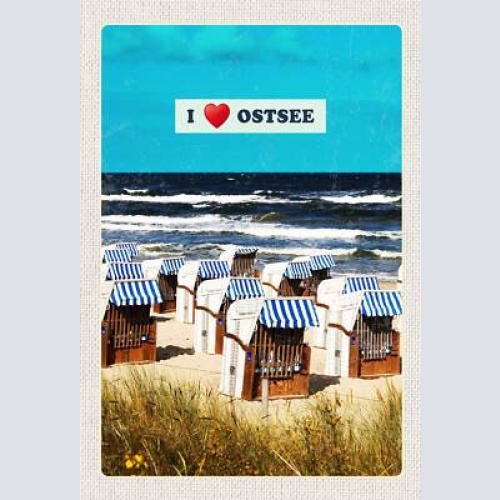 Schild spruch i love ostsee deutschland meer strandkörbe strand jw
