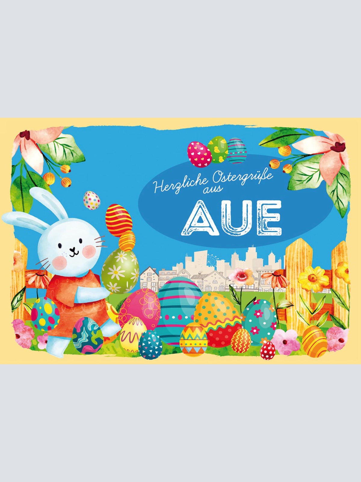 Schild Spruch Herzliche Ostergrüße aus Aue Osterhase Eier Comic JW