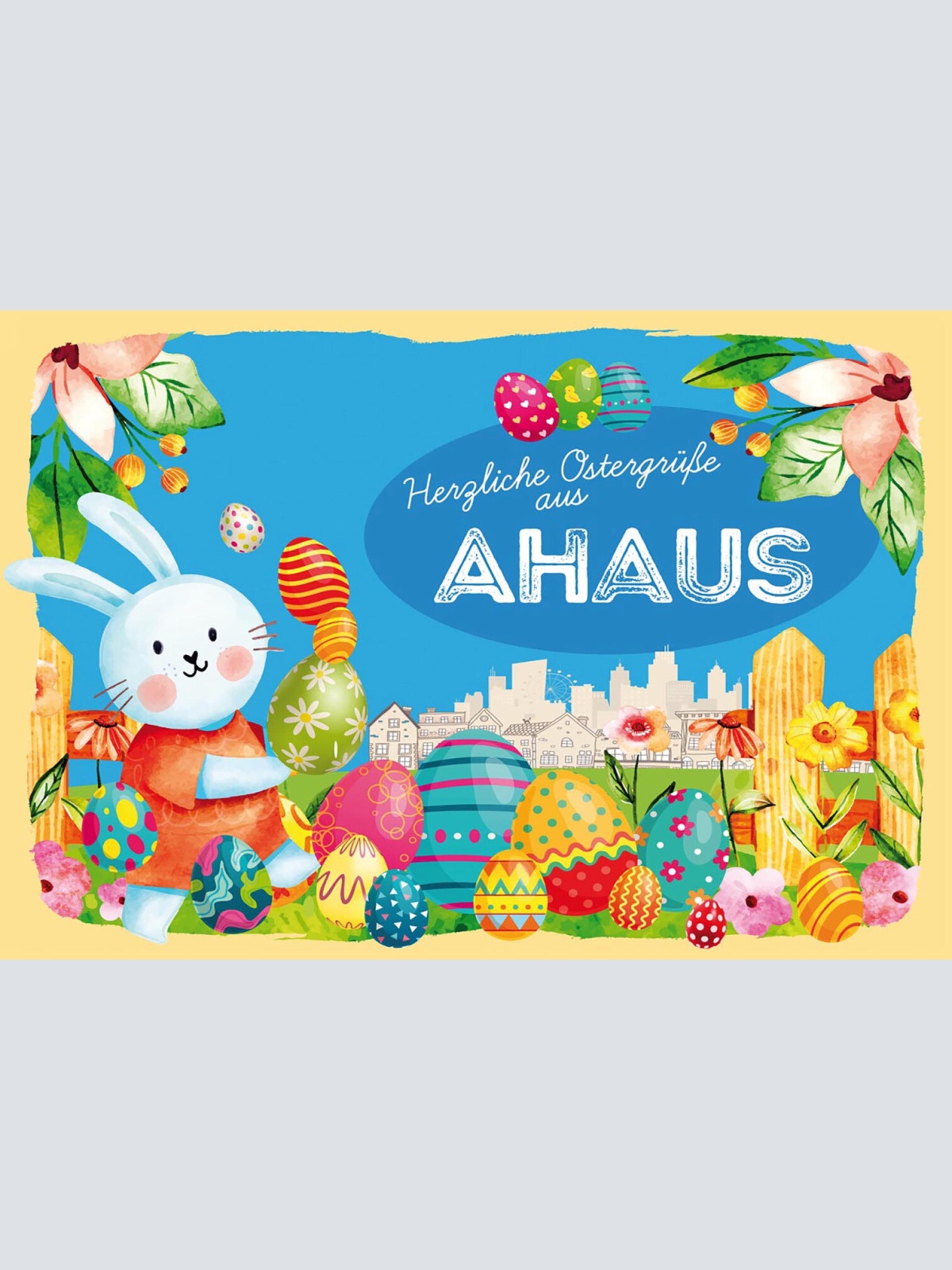 Schild Spruch Herzliche Ostergrüße aus Ahaus Osterhase Eier Comic JW