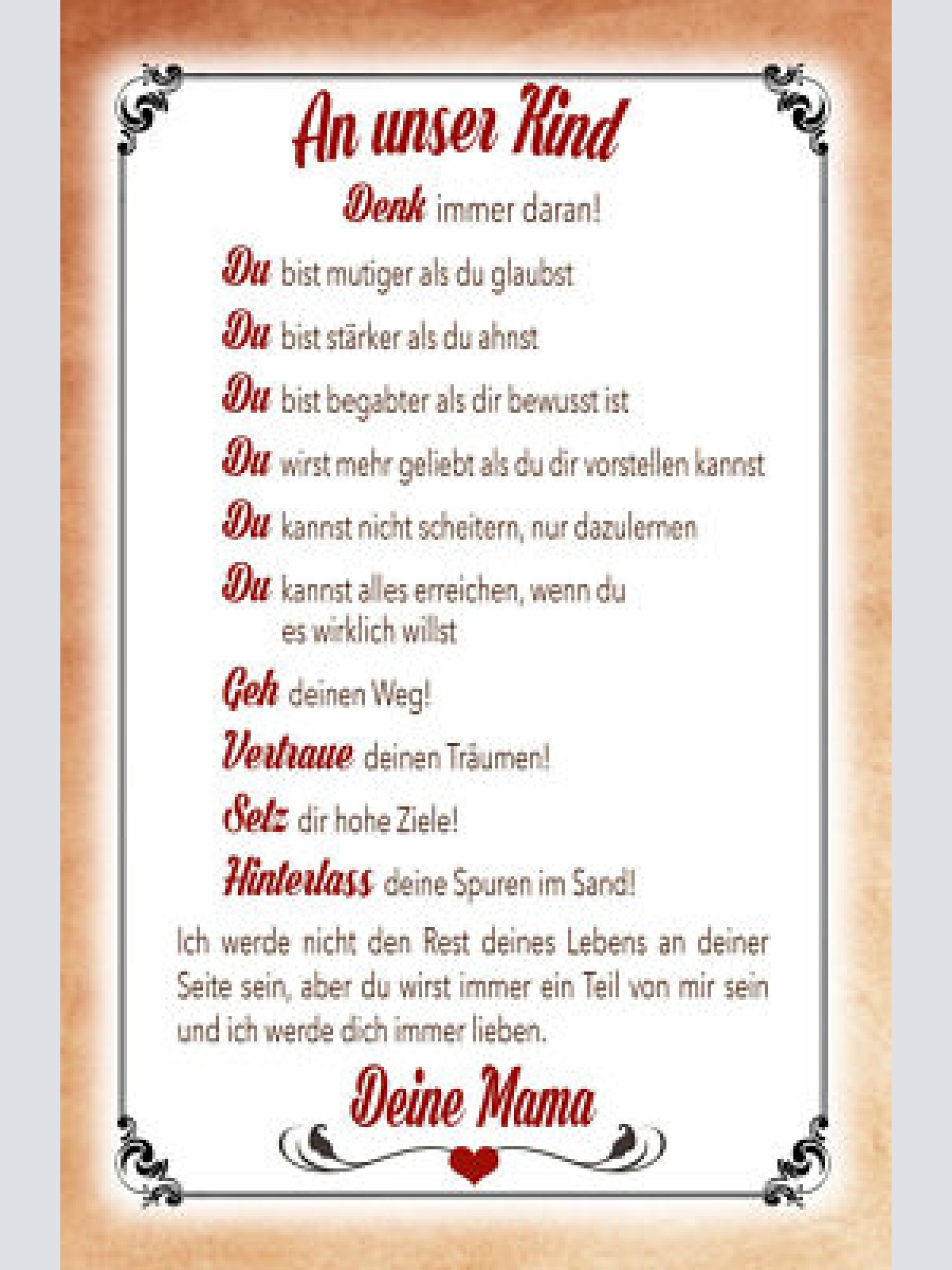 Schild Spruch An unser Kind Denk immer daran Geh deinen Weg Deine Mama JW
