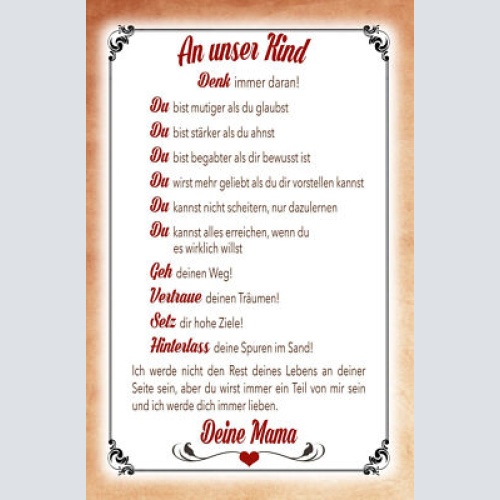 Schild Spruch An unser Kind Denk immer daran Geh deinen Weg Deine Mama JW