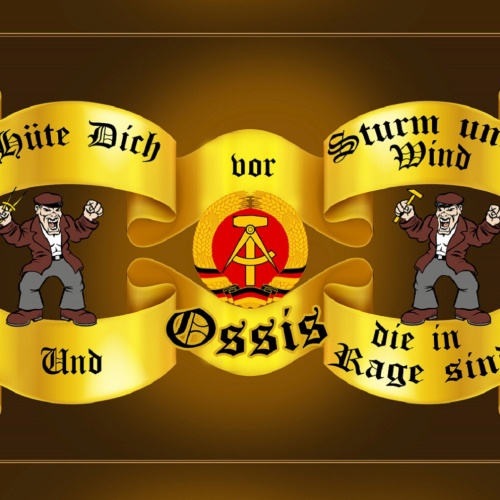 Schild Spruch Hüte dich vor Strum und Wind und Ossis die in Rage sind DDR JW