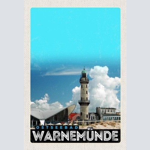 Schild spruch ostseebad warnemünde leuchtturm strand jw