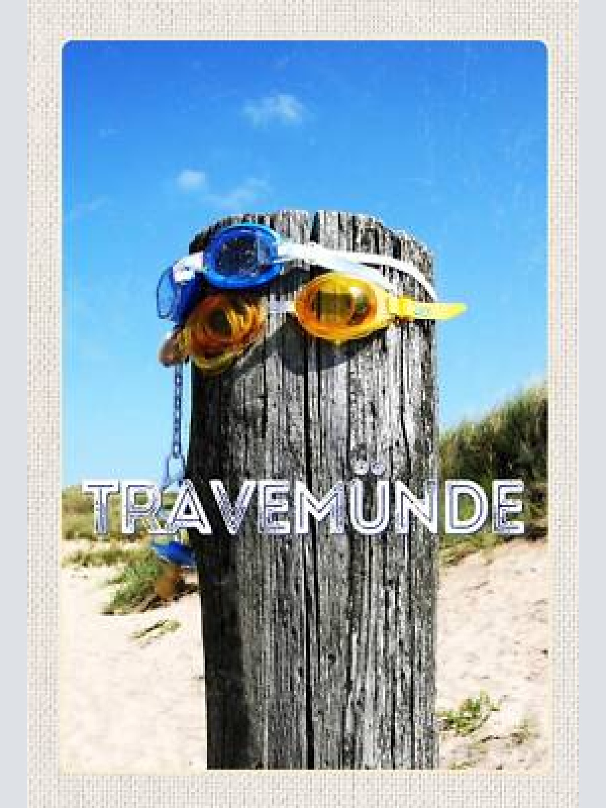 Schild spruch travemünde pfahl schwimmbrillen schnuller strand jw