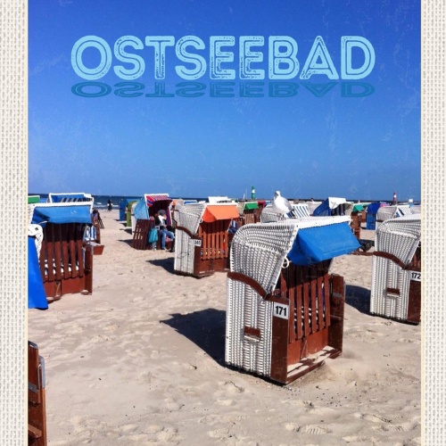 Schild Spruch Ostseebad Strand Strandkörbe Meer JW