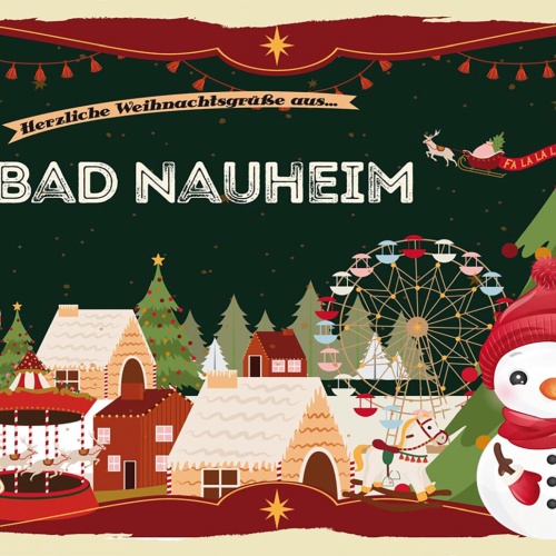 Schild Spruch Herzliche Weihnachtsgrüße aus Bad Nauheim Comic Schneemann JW