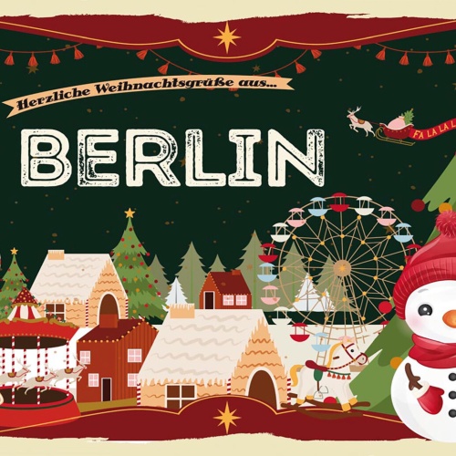 Schild Spruch Herzliche Weihnachtsgrüße aus Berlin Comic Schneemann JW