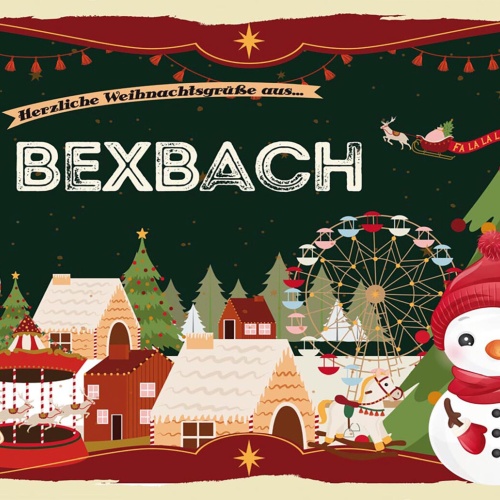 Schild Spruch Herzliche Weihnachtsgrüße aus Bexbach Comic Schneemann JW