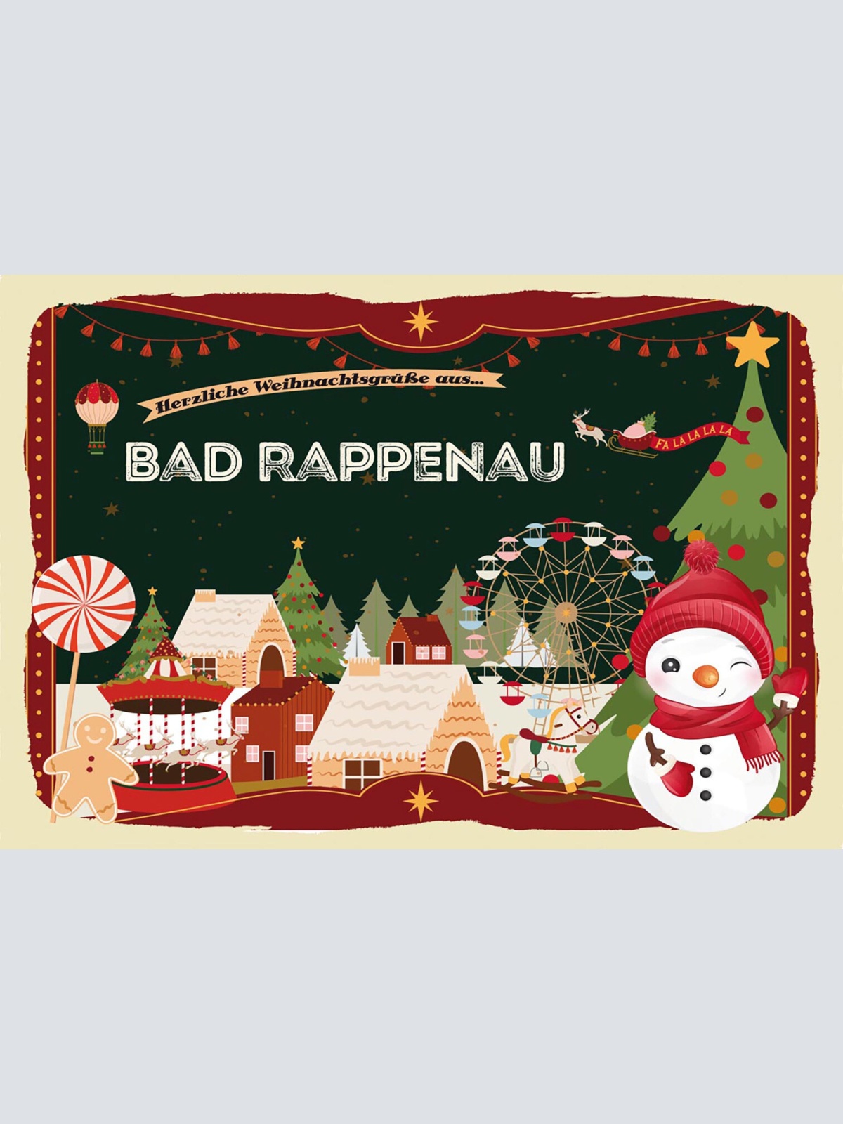 Schild Spruch Herzliche Weihnachtsgrüße aus Bad Rappenau Comic Schneemann JW