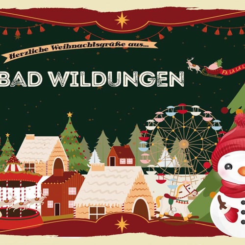 Schild Spruch Herzliche Weihnachtsgrüße aus Bad Wildungen Comic Schneemann JW