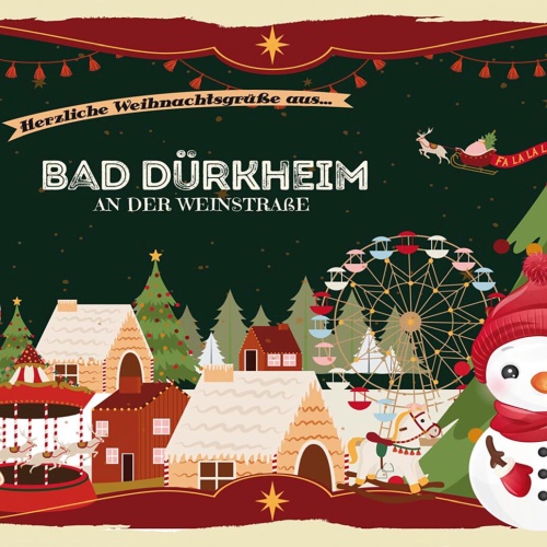 Schild Spruch Herzliche Weihnachtsgrüße aus Bad Dürkheim Comic Schneemann JW