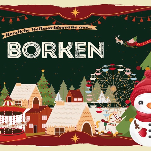 Schild Spruch Herzliche Weihnachtsgrüße aus Borken Comic Schneemann JW