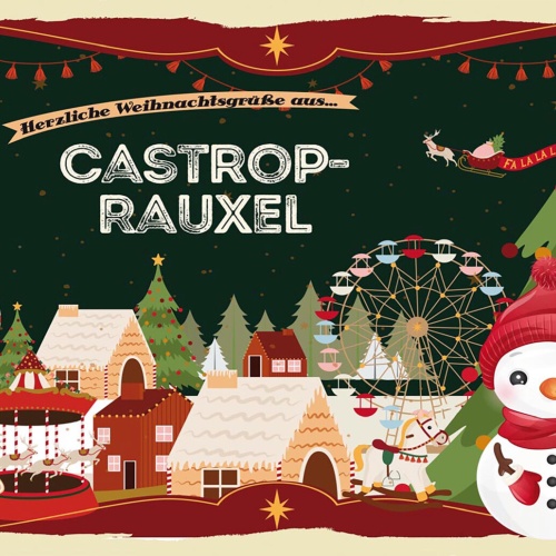 Schild Spruch Herzliche Weihnachtsgrüße aus Castrop-Rauxel Comic Schneemann JW