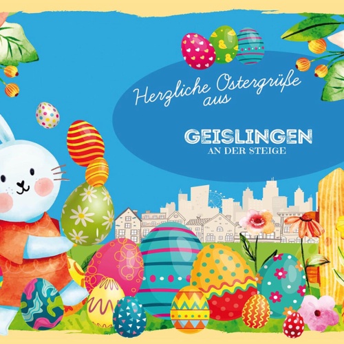 Schild Spruch Herzliche Ostergrüße aus Geislingen an der Steige Osterhase JW