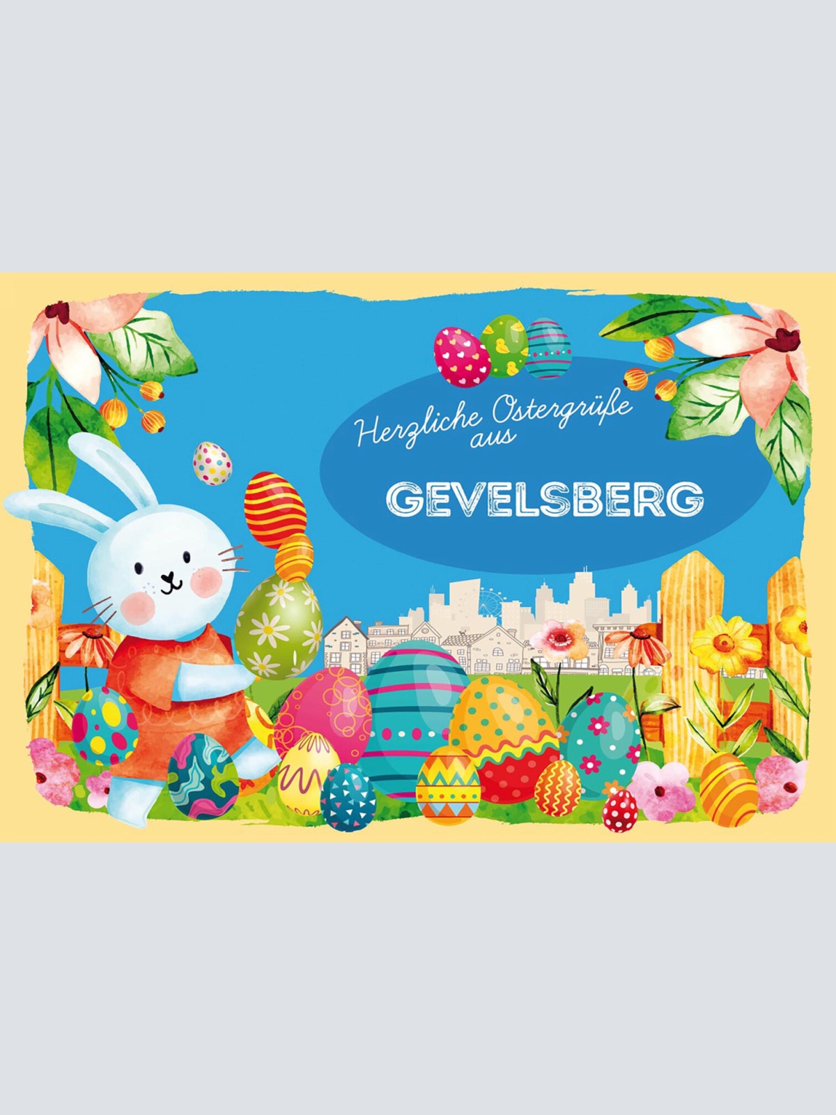 Schild Spruch Herzliche Ostergrüße aus Gevelsberg Osterhase Eier Comic JW