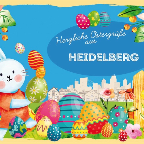 Schild Spruch Herzliche Ostergrüße aus Heidelberg Osterhase Eier Comic JW