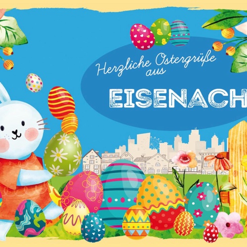 Schild Spruch Herzliche Ostergrüße aus Eisenach Osterhase Eier Comic JW