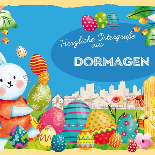 Schild Spruch Herzliche Ostergrüße aus Dormagen Osterhase Eier Comic JW