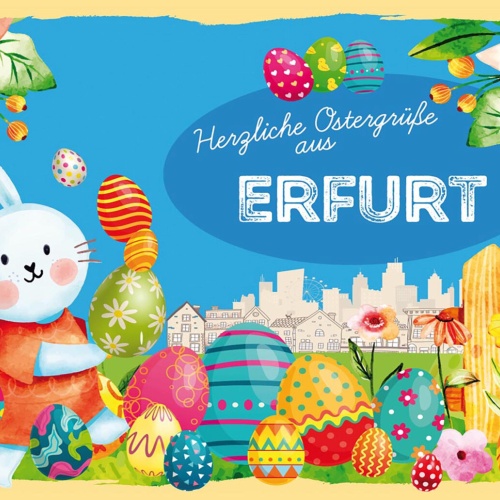 Schild Spruch Herzliche Ostergrüße aus Erfurt Osterhase Eier Comic JW