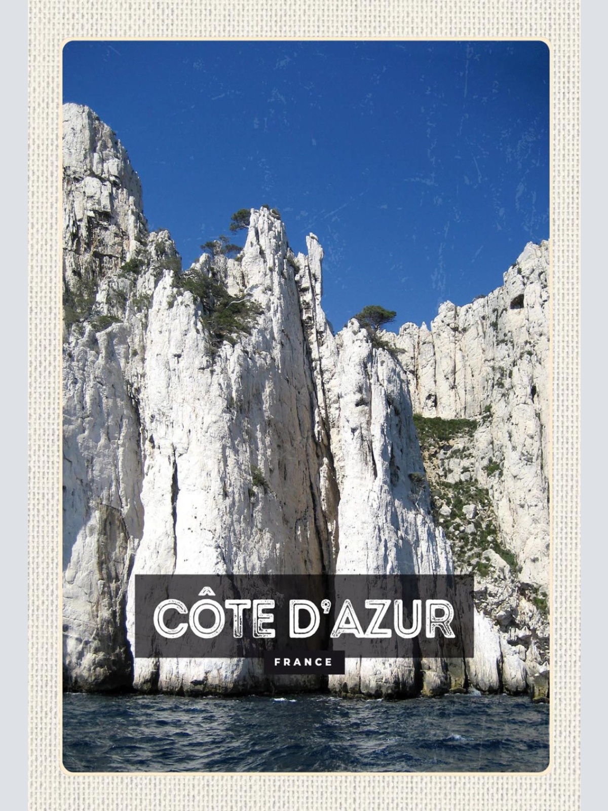 Schild Spruch Cote d'Azur France Frankreich Küste Meer Felsen JW