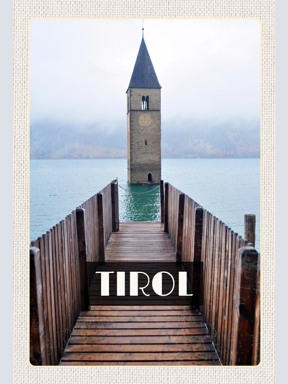 Schild Spruch Tirol Österreich Kirchturm im Reschensee Vinschgau JW