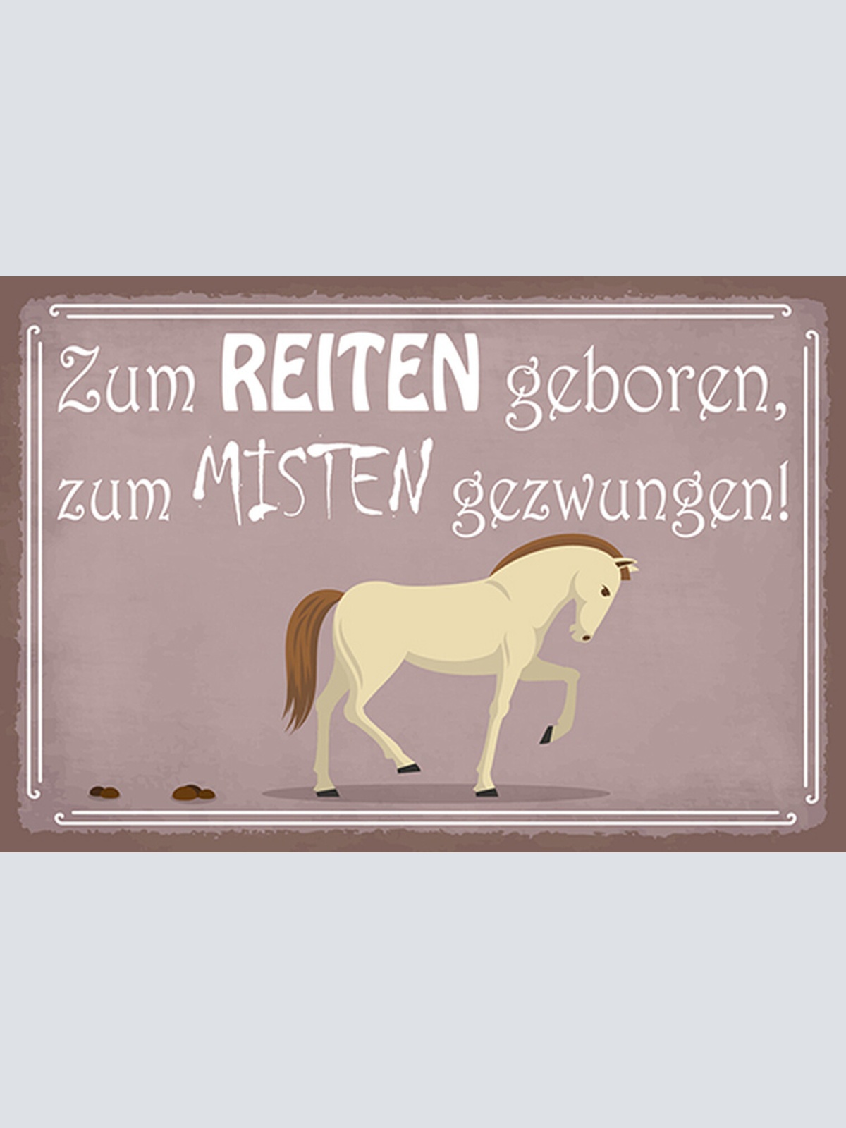 Schild Spruch Zum Reiten geboren Zum Misten gezwungen Pferd JW