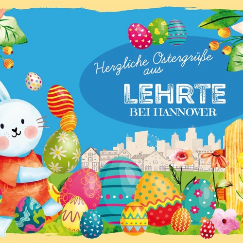 Schild Spruch Herzliche Ostergrüße aus Lehrte bei Hannover Osterhase Comic JW