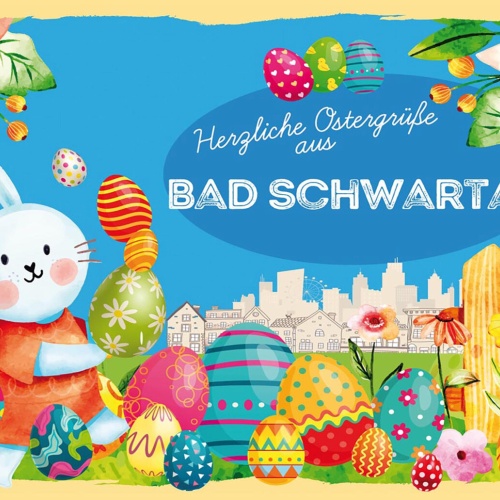 Schild Spruch Herzliche Ostergrüße aus Bad Schwartau Osterhase Eier Comic JW