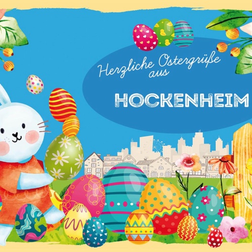 Schild Spruch Herzliche Ostergrüße aus Hockenheim Osterhase Eier Comic JW