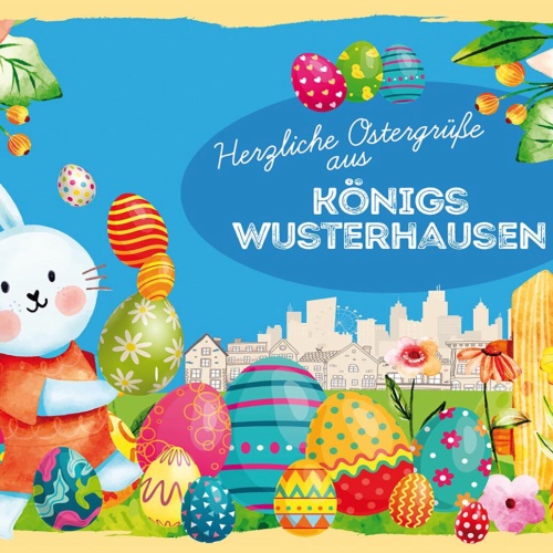 Schild Spruch Herzliche Ostergrüße aus Königs WusterhausenJW