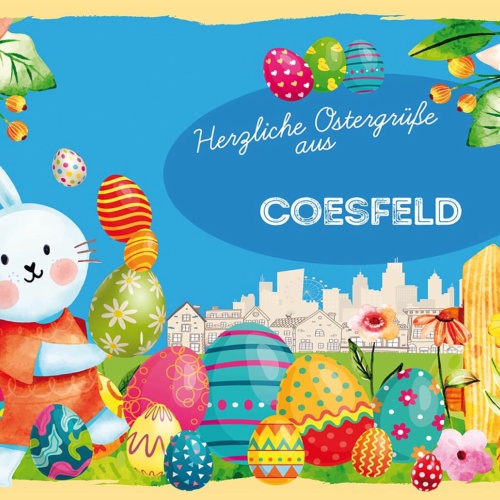 Schild Spruch Herzliche Ostergrüße aus Coesfeld Osterhase Eier Comic JW