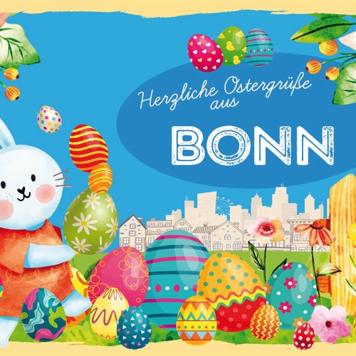 Schild Spruch Herzliche Ostergrüße aus Bonn Osterhase Eier Comic JW