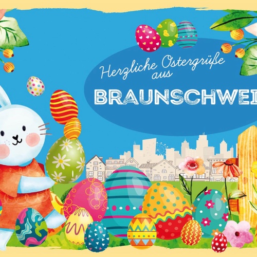 Schild Spruch Herzliche Ostergrüße aus Braunschweig Osterhase Eier Comic JW