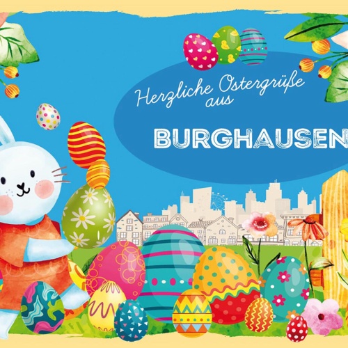 Schild Spruch Herzliche Ostergrüße aus Burghausen Osterhase Eier Comic JW