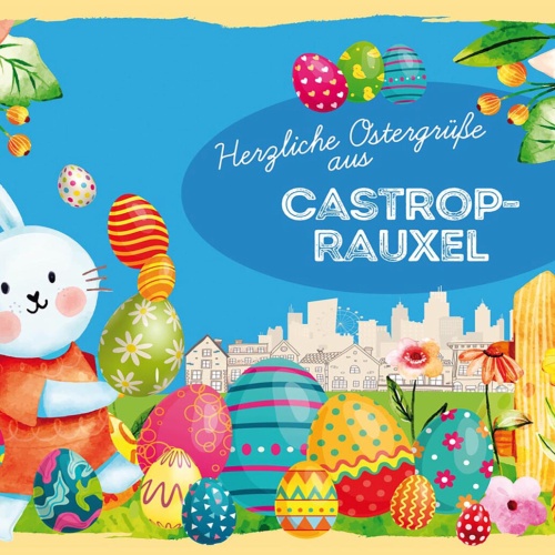 Schild Spruch Herzliche Ostergrüße aus Castrop-Rauxel Osterhase Comic JW