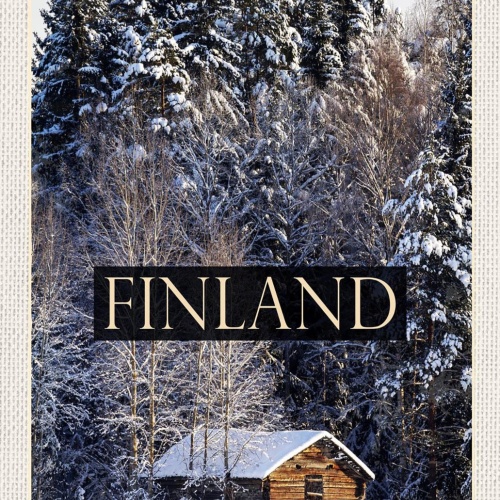 Schild Spruch Finland Finnland Hütte Wald Schnee Winter JW