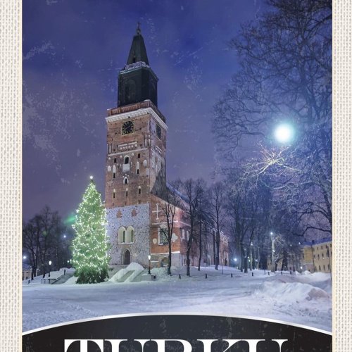 Schild Spruch Turku Finland Finnland Kirche Winter SchneeJW